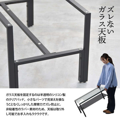 ガラスセンターテーブル Arca 強化ガラス×収納棚付きシンプルデザイン【幅75cm】ガラスセンターテーブル 強化ガラステーブル シンプルテーブル 棚付きテーブル 透明天板テーブル