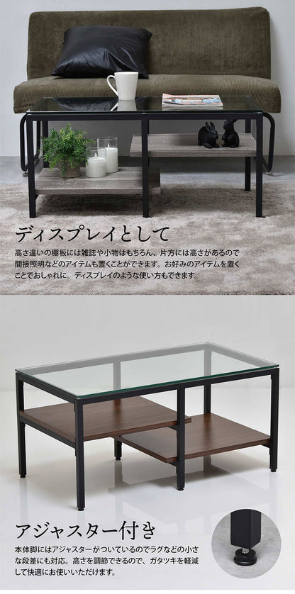 ガラスセンターテーブル Exie強化ガラス×収納棚付きシンプルデザイン【幅80cm】ガラスセンターテーブル 強化ガラステーブル シンプルテーブル 棚付きテーブル 透明天板テーブル