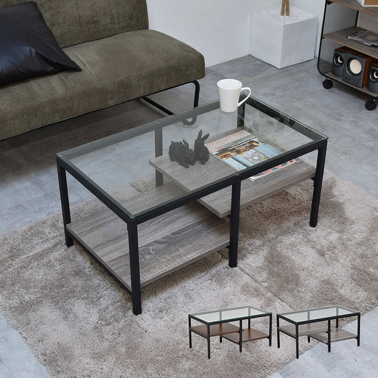 ガラスセンターテーブル Exie強化ガラス×収納棚付きシンプルデザイン【幅80cm】ガラスセンターテーブル 強化ガラステーブル シンプルテーブル 棚付きテーブル 透明天板テーブル