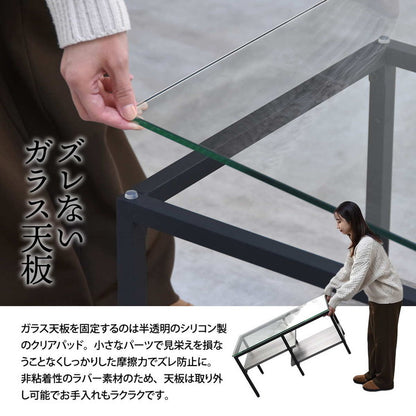 ガラスセンターテーブル Exie強化ガラス×収納棚付きシンプルデザイン【幅80cm】ガラスセンターテーブル 強化ガラステーブル シンプルテーブル 棚付きテーブル 透明天板テーブル