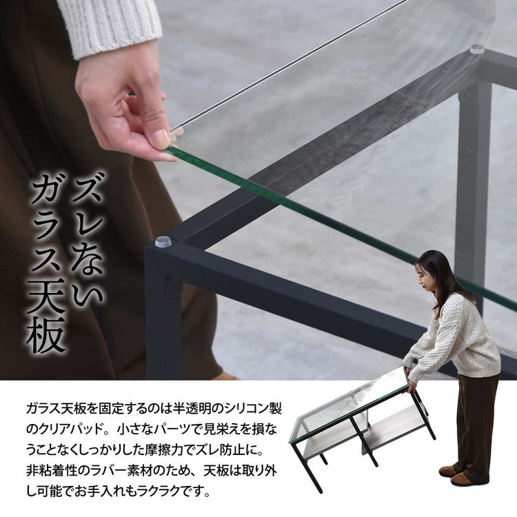 ガラスセンターテーブル Exie強化ガラス×収納棚付きシンプルデザイン【幅80cm】ガラスセンターテーブル 強化ガラステーブル シンプルテーブル 棚付きテーブル 透明天板テーブル