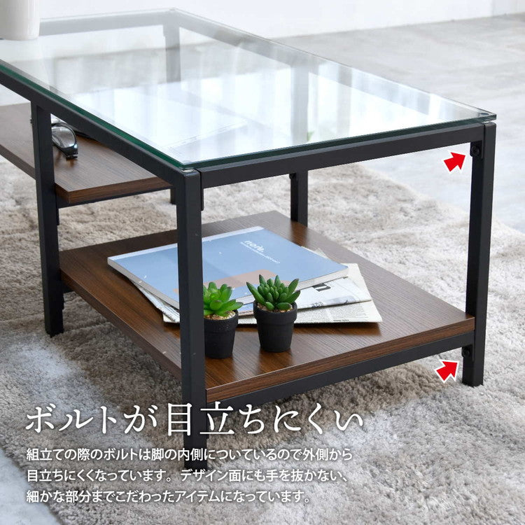 ガラスセンターテーブル Exie強化ガラス×収納棚付きシンプルデザイン【幅80cm】ガラスセンターテーブル 強化ガラステーブル シンプルテーブル 棚付きテーブル 透明天板テーブル