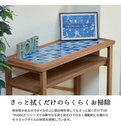 カウンターテーブル PUDDLE テーブル 机 バーカウンター 幅90 コンパクト 天然木 おしゃれ セラミック 陶磁器 パイン材 木製 北欧 西海岸 棚付き デスク ヴィンテージ(代引不可)