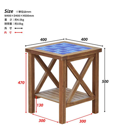 サイドテーブル PUDDLE 幅40 奥行き40 高さ50 テーブル わき机 袖机 ナイトテーブル 天然木 木製 棚付き 収納付き タイル おしゃれ 北欧 西海岸(代引不可)