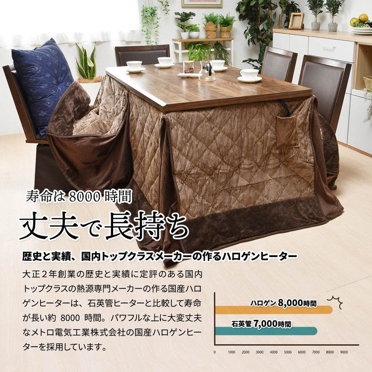 ウォールナット柄シート ハイコタツ幅135(6点セット) コタツ コタツ布団 敷き布団 掛け布団 コタツテーブル コタツチェア ダイニングコタツ ローテーブル ダイニング 暖冬 冬 暖房(代引不可)