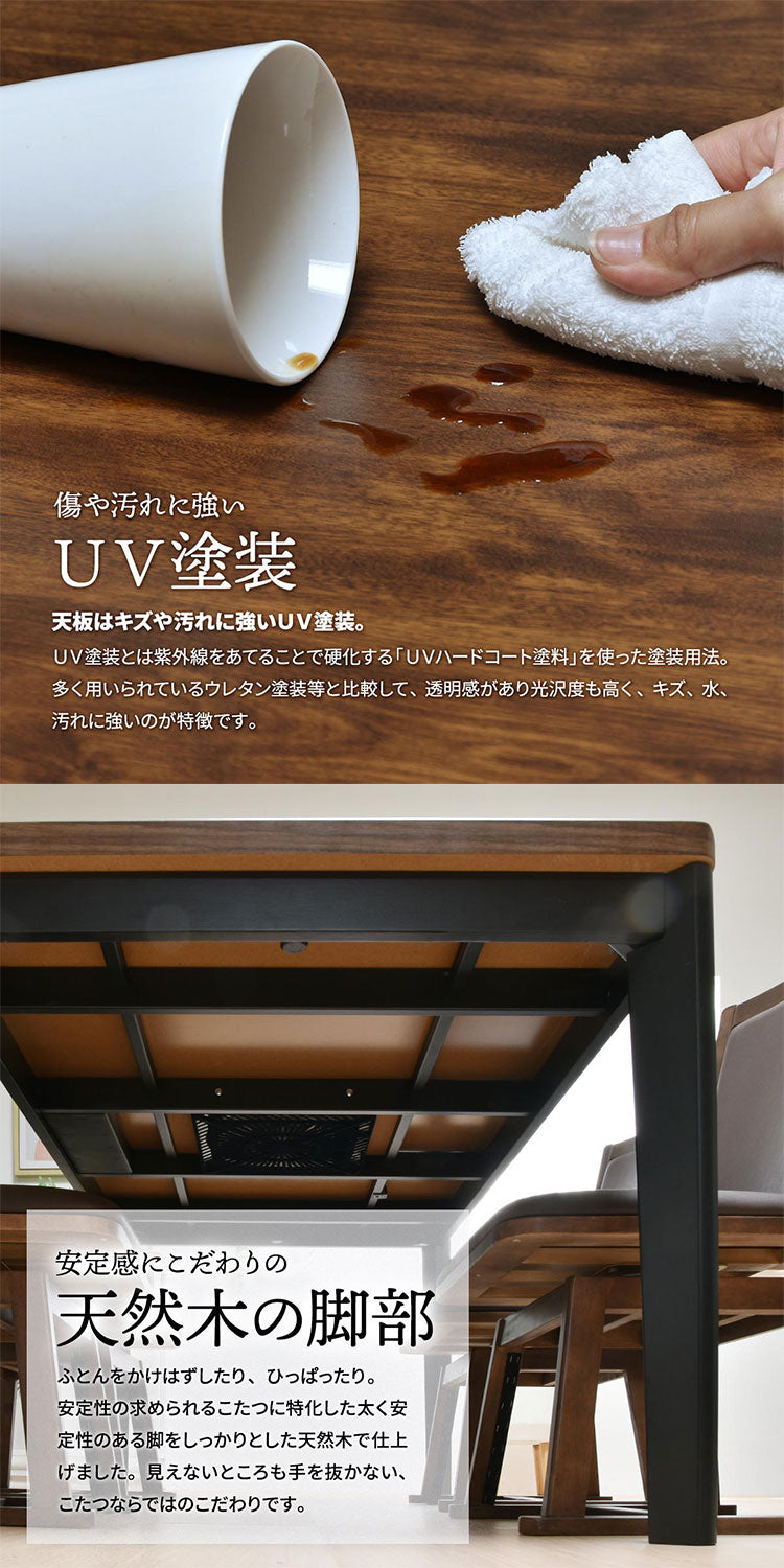 ウォールナット柄シート ハイコタツ幅135(2点セット) コタツ コタツ布団 敷き布団 掛け布団 コタツテーブル コタツチェア ダイニングコタツ ローテーブル ダイニング 暖冬 冬 暖房(代引不可)