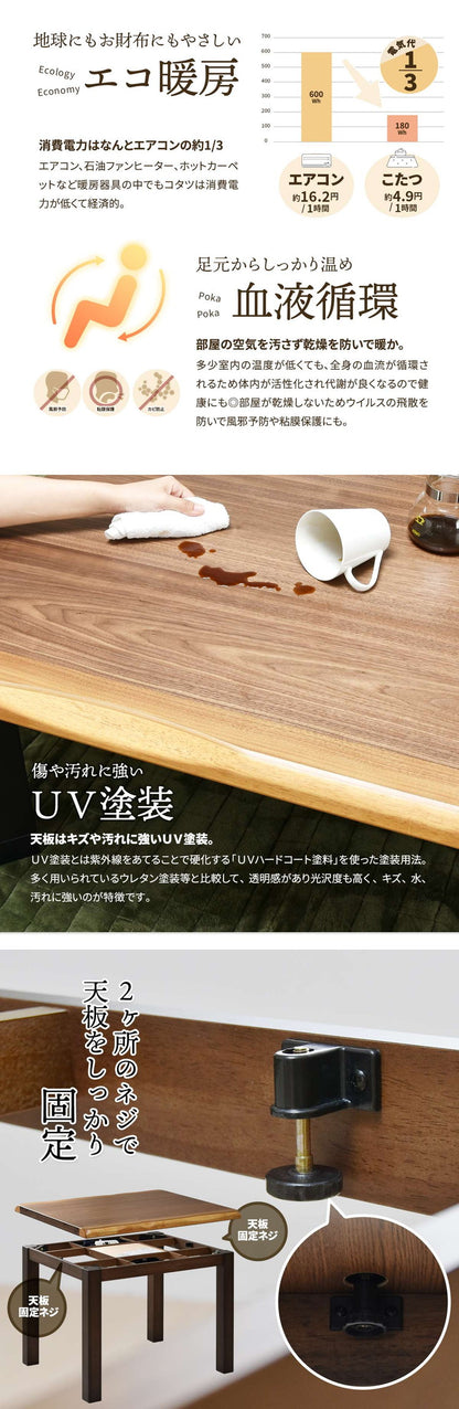 ウォールナット突板 ハイコタツ幅90×奥行75(3点セット) コタツ コタツ布団 敷き布団 掛け布団 コタツテーブル コタツチェア ダイニングコタツ ローテーブル ダイニング 暖冬 冬 暖房(代引不可)