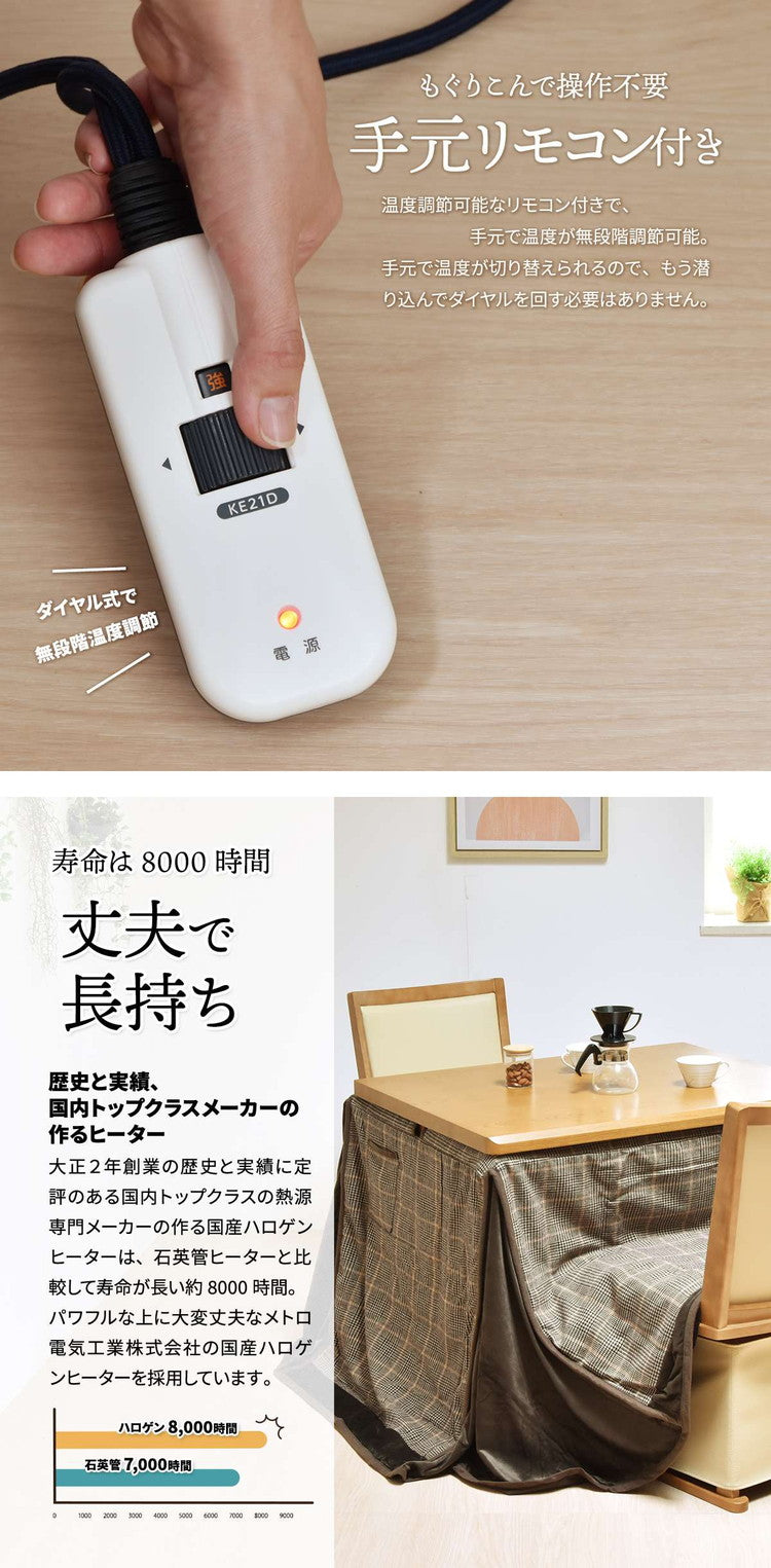 栓柄転写 ハイコタツ幅90×奥行75(2点セット) コタツ コタツ布団 敷き布団 掛け布団 コタツテーブル コタツチェア ダイニングコタツ ローテーブル ダイニング 暖冬 冬 暖房(代引不可)