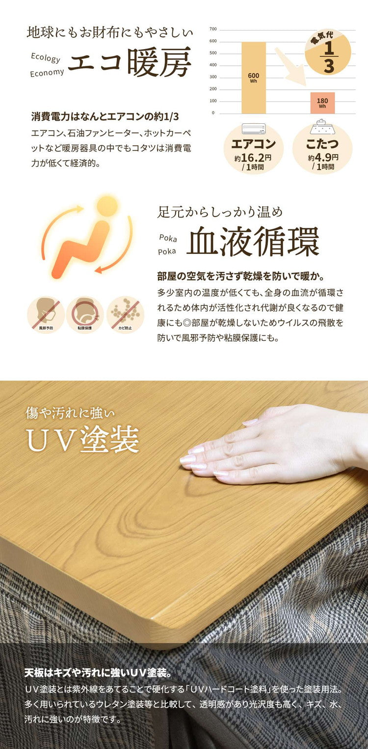 栓柄転写 ハイコタツ幅90×奥行75(2点セット) コタツ コタツ布団 敷き布団 掛け布団 コタツテーブル コタツチェア ダイニングコタツ ローテーブル ダイニング 暖冬 冬 暖房(代引不可)