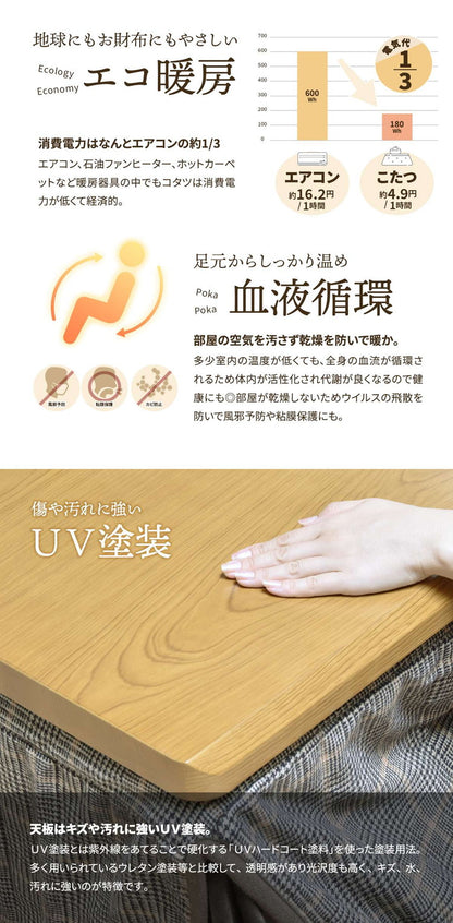 栓柄転写 ハイコタツ幅90×奥行75(2点セット) コタツ コタツ布団 敷き布団 掛け布団 コタツテーブル コタツチェア ダイニングコタツ ローテーブル ダイニング 暖冬 冬 暖房(代引不可)