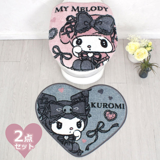 クロミ マイメロディ トイレマット トイレカバー トイレ2点セット ウォッシャブル 滑りにくい 洗える おしゃれ トイレ 洗浄便座 暖房便座 真夜中のメロクロ サンリオ SANRIO(代引不可)