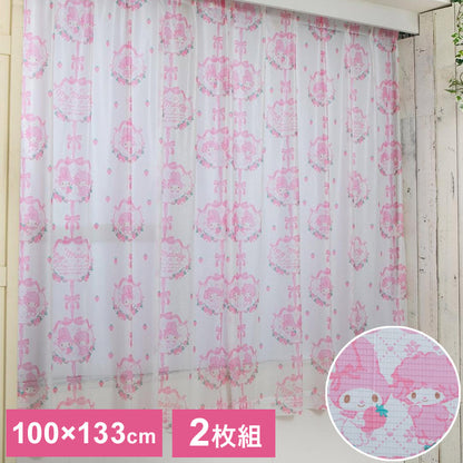 マイメロディ&マイスウィートピアノ 幅100×丈133cm レースカーテン 2枚セット UVカット率99.9% 外から見えにくい キャラクター 正規ライセンス品 公式 かわいい おしゃれ マイメロ サンリオ(代引不可)