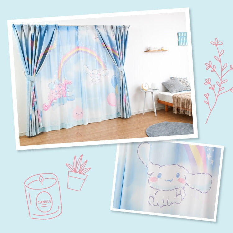 シナモン絵羽レースカーテン 2枚組 100×108cm UVカット 洗える 洗濯 プライバシー 目隠し フック付き カーテン 紫外線 おしゃれ かわいい サンリオ シナモロール ポロン コルネ(代引不可)