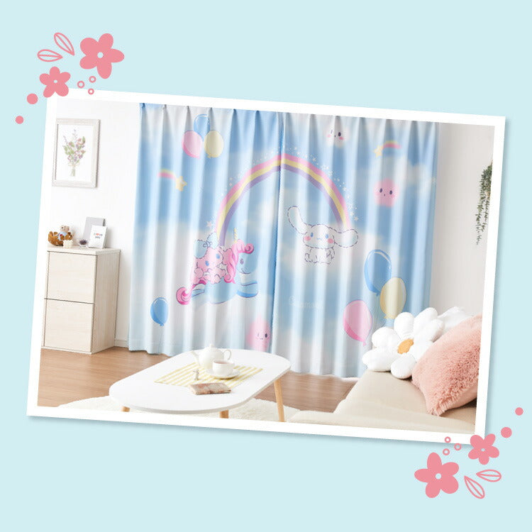 シナモン絵羽レースカーテン 2枚組 100×133cm UVカット 洗える 洗濯 プライバシー 目隠し フック付き カーテン 紫外線 おしゃれ かわいい サンリオ シナモロール ポロン コルネ(代引不可)