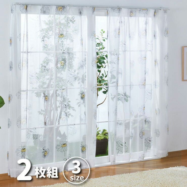 レースカーテン 2枚組 スヌーピー フラワー 幅100 丈133cm 丈176cm 丈198cm 外から見えにくい Snoopy Peanuts(代引不可)