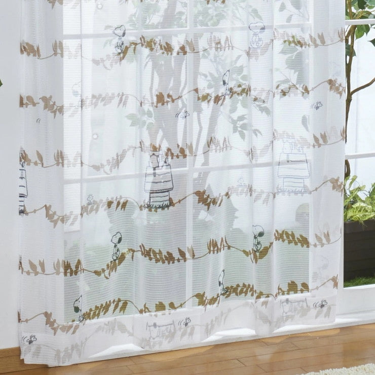 レースカーテン 2枚組 スヌーピー リーフ 幅100 丈133cm 丈176cm 丈198cm 外から見えにくい Snoopy Peanuts おしゃれ(代引不可)