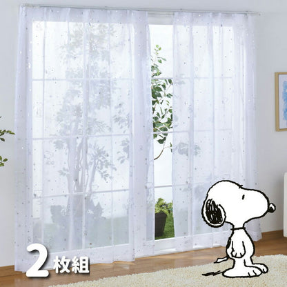レースカーテン 2枚組 スヌーピー 箔プリント キラキラ 幅100 丈133cm 丈176cm 丈198cm 外から見えにくい Snoopy Peanuts(代引不可)