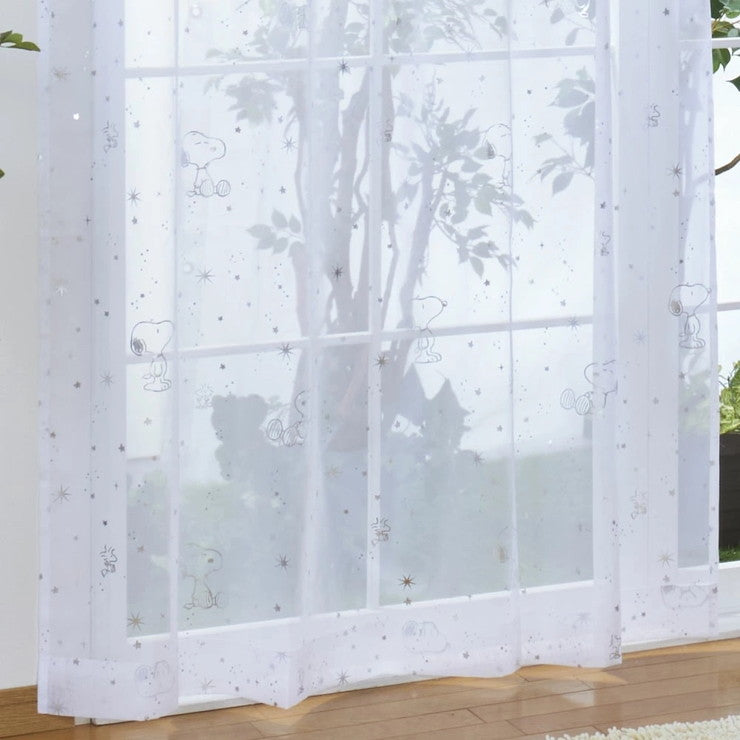 レースカーテン 2枚組 スヌーピー 箔プリント キラキラ 幅100 丈133cm 丈176cm 丈198cm 外から見えにくい Snoopy Peanuts(代引不可)