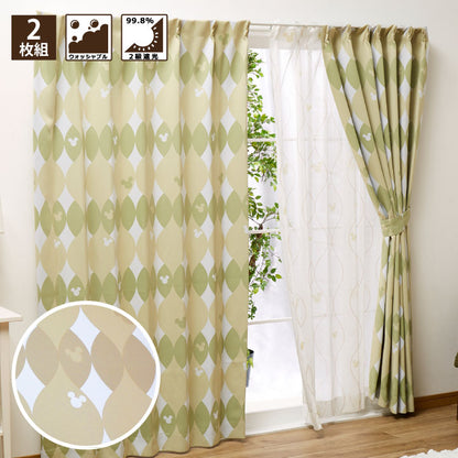 三ツ丸ミッキー 遮光カーテン 北欧風 2級遮光 2枚組 幅100 丈135 丈178 cm 丈200cm ウォッシャブル 丸洗い Disney ディズニー(代引不可)