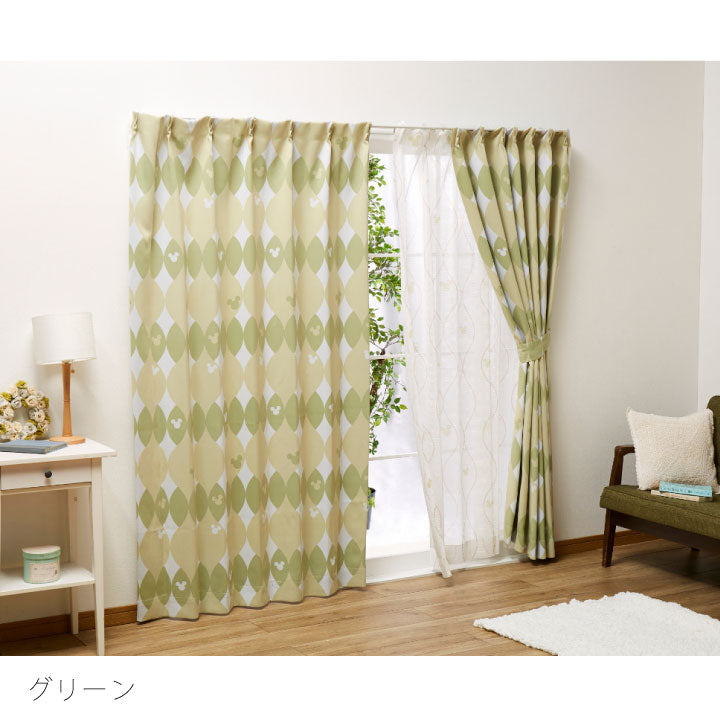 三ツ丸ミッキー 遮光カーテン 北欧風 2級遮光 2枚組 幅100 丈135 丈178 cm 丈200cm ウォッシャブル 丸洗い Disney ディズニー(代引不可)