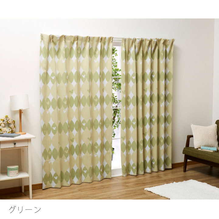 三ツ丸ミッキー 遮光カーテン 北欧風 2級遮光 2枚組 幅100 丈135 丈178 cm 丈200cm ウォッシャブル 丸洗い Disney ディズニー(代引不可)