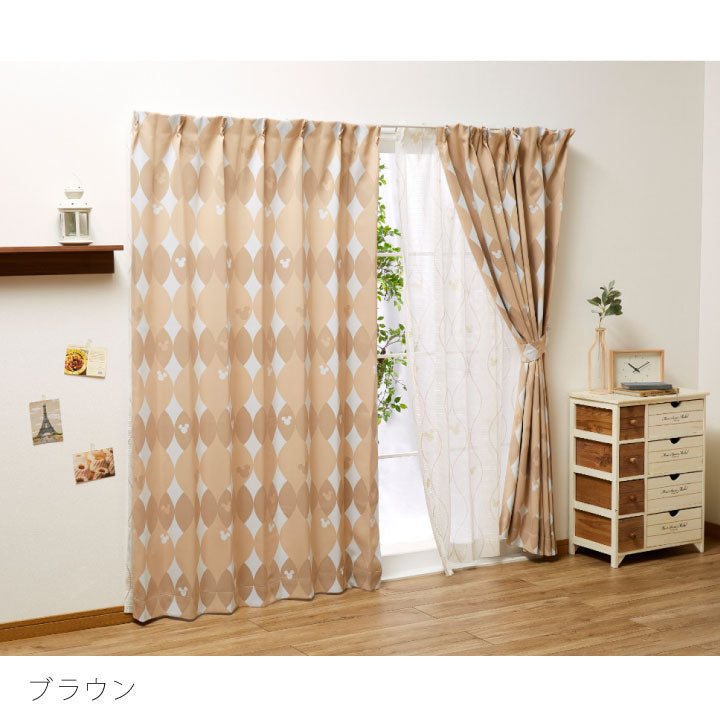 三ツ丸ミッキー 遮光カーテン 北欧風 2級遮光 2枚組 幅100 丈135 丈178 cm 丈200cm ウォッシャブル 丸洗い Disney ディズニー(代引不可)