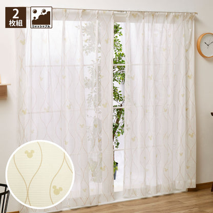 三つ丸ッキー レースカーテン 北欧風 2枚組 幅100cm 丈133cm 丈176cm 丈198cm 洗える ウォッシャブル 北欧 Disney ディズニー(代引不可)