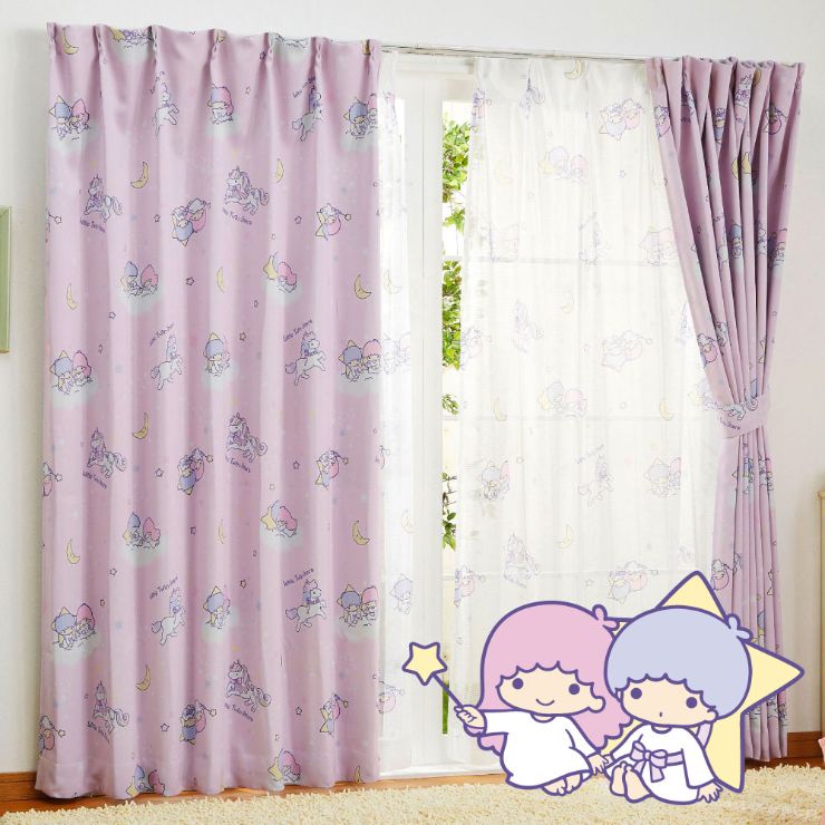 遮光カーテン 2枚組 キキ&ララ 【3サイズ】 幅100cm 丈135cm 丈178cm 丈200cm 遮光2級 遮熱 ウォッシャブル サンリオ(代引不可)