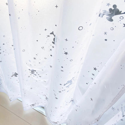 Desney ディズニー ミッキー 箔プリント レースカーテン 外から見えにくい カーテン 2枚組 洗える キラキラ ウォッシャブル 北欧 おしゃれ(代引不可)