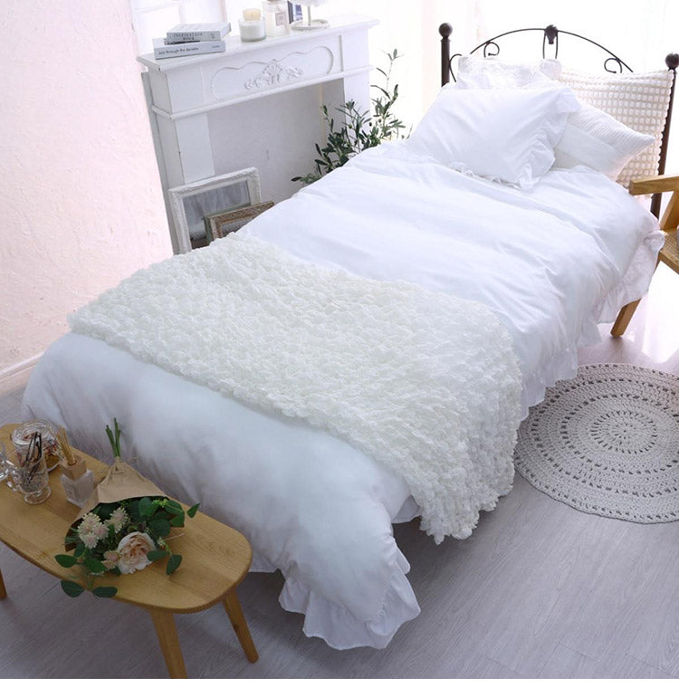 フリル 布団カバー3点セット シングル 枕カバー 敷布団 おしゃれ かわいい 掛け布団カバー ピローケース 敷布団カバー ボックスシーツ ピーチスキン 洗える オールシーズン 韓国風インテリア(代引不可)