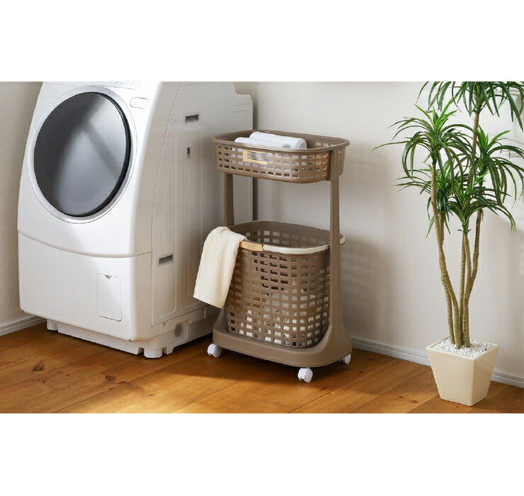 サンカ Eスタイル ランドリーバスケット 2段 ランドリーワゴン 洗濯かご ランドリー収納 洗濯物入れ(代引不可)
