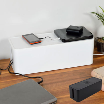 ケーブルボックス 配線収納 コード コンセント すっきり きれい ブラック ホワイト 6口対応 幅 41.5cm 奥行 16cm 高さ14.1cm コンパクト タップ収納 シンプル おしゃれ 蓋つき 滑り止め付き(代引不可)