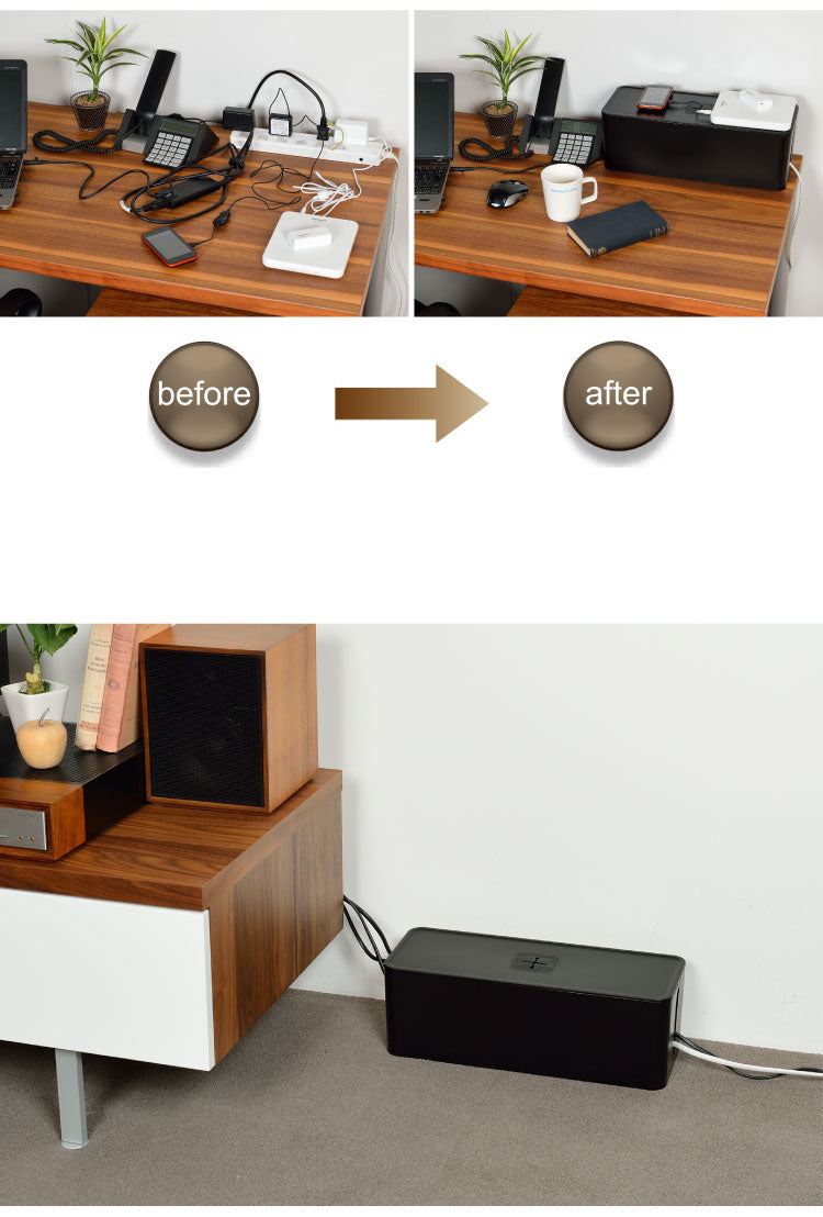 ケーブルボックス 配線収納 コード コンセント すっきり きれい ブラック ホワイト 6口対応 幅 41.5cm 奥行 16cm 高さ14.1cm コンパクト タップ収納 シンプル おしゃれ 蓋つき 滑り止め付き(代引不可)