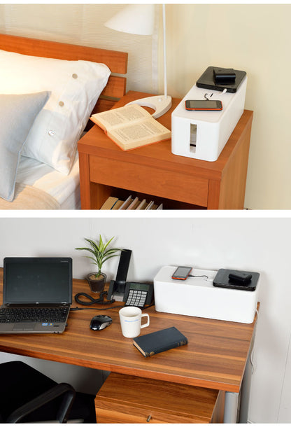 ケーブルボックス 配線収納 コード コンセント すっきり きれい ブラック ホワイト 6口対応 幅 41.5cm 奥行 16cm 高さ14.1cm コンパクト タップ収納 シンプル おしゃれ 蓋つき 滑り止め付き(代引不可)