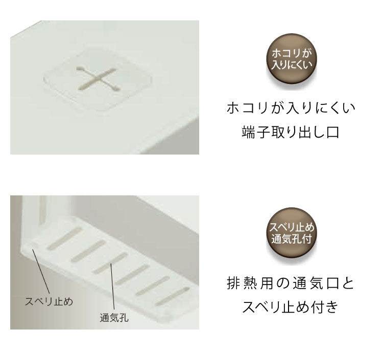 ケーブルボックス 配線収納 コード コンセント すっきり きれい ブラック ホワイト 6口対応 幅 41.5cm 奥行 16cm 高さ14.1cm コンパクト タップ収納 シンプル おしゃれ 蓋つき 滑り止め付き(代引不可)