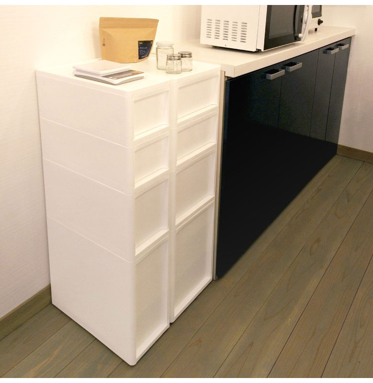 隙間収納 ミドルストッカー 幅26cm 抗菌 クリプティ 日本製 引出し4段 S2段/M1段/L1段 キャスター付き JEJアステージ すき間収納 収納ボックス 収納ケース 中身が透けない プラスチック収納(代引不可)