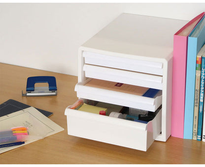 抗菌 レターケース 卓上 収納 ボックス 幅27.7cm クリプティ 日本製 引出し4段 デスクワークケース JEJアステージ 中身が透けない 収納ケース プラスチック収納 白 ホワイト A4サイズ(代引不可)