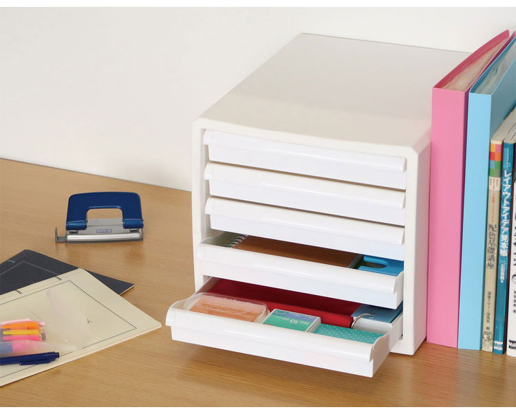 抗菌 レターケース 卓上 収納 ボックス 幅27.7cm クリプティ 日本製 引出し5段 デスクワークケース JEJアステージ 中身が透けない 収納ケース プラスチック収納 白 ホワイト A4サイズ(代引不可)