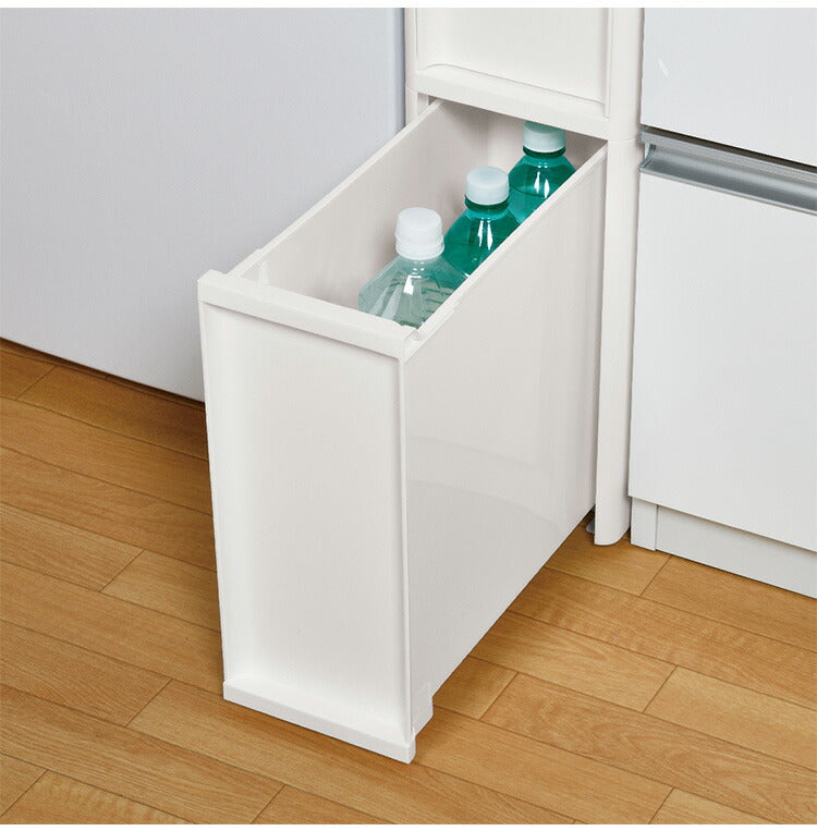 隙間収納 ミドルストッカー 幅18cm リセスタイル 日本製 引出し4段 S2段/M1段/L1段 キャスター付き JEJアステージ すき間収納 収納ボックス 収納ケース 白 ホワイト(代引不可)