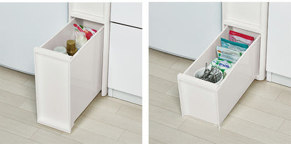 隙間収納 ミドルストッカー 幅18cm リセスタイル 日本製 引出し4段 S2段/M1段/L1段 キャスター付き JEJアステージ すき間収納 収納ボックス 収納ケース 白 ホワイト(代引不可)