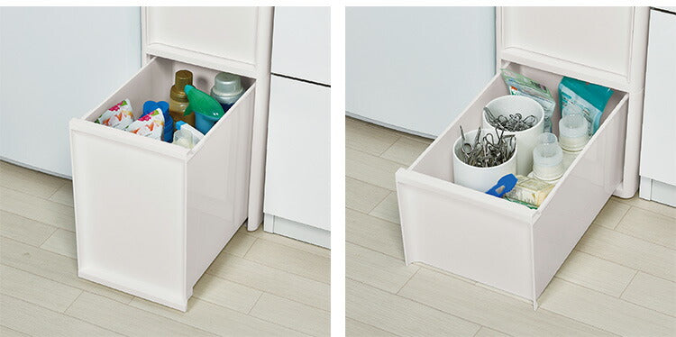 隙間収納 ミドルストッカー 幅26cm リセスタイル 日本製 引出し4段 S2段/M1段/L1段 キャスター付き JEJアステージ すき間収納 収納ボックス 収納ケース 白 ホワイト(代引不可)