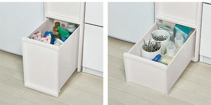 隙間収納 ミドルストッカー 幅26cm リセスタイル 日本製 引出し4段 S2段/M1段/L1段 キャスター付き JEJアステージ すき間収納 収納ボックス 収納ケース 白 ホワイト(代引不可)