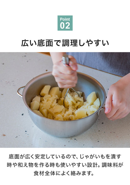 日本製 燕三条 すっきり暮らす 火にかけられるボウル 20cm 食洗機対応 IH対応 ガス火OK ステンレスボウル 3way 鍋 ボウル 器 取っ手 目盛り付き 1台3役 冷麺 ラーメン どんぶり 1人鍋 ボウル おしゃれ