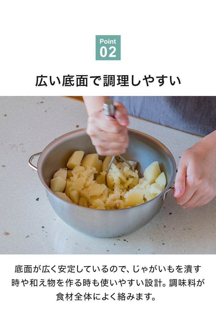 日本製 燕三条 すっきり暮らす 火にかけられるボウル ザルセット 20cm 食洗機対応 IH対応 ガス火OK ステンレスボウル 3way 鍋 ボウル 器 取っ手 目盛り付き 水切り 米とぎ ザル ボウル おしゃれ