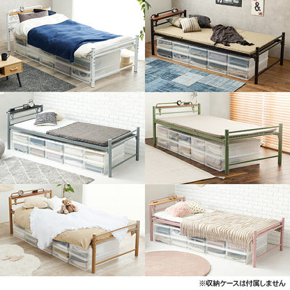 パイプベッド 宮棚付き コンセント シングル 高さ調節4段階 ベッドフレーム 大容量収納 棚付き シングルベッド ベッド下収納 一人暮らし ベッド おしゃれ かわいい くすみカラー 韓国インテリア(代引不可)
