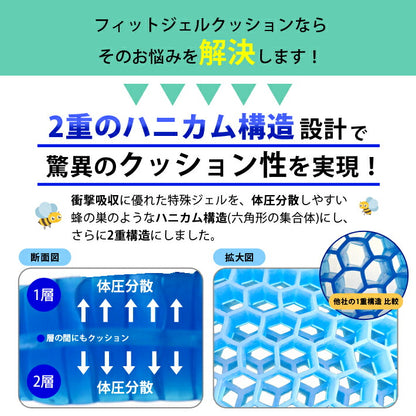 ジェル クッション CT013 大きめサイズ 体圧 分散 通気性 2重構造 腰 椅子 デスクワーク 尻 負担 軽減 勉強 仕事 運転 座布団(代引不可)