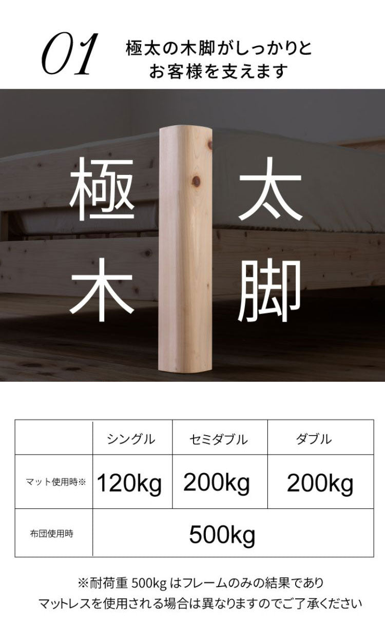 ベッドフレーム シングル 島根県産・高知四万十産頑丈ひのきすのこベッド ベットフレーム ベッド ベット 寝具 インテリア 家具 TCB245 S シングルサイズ Sサイズ(代引不可)