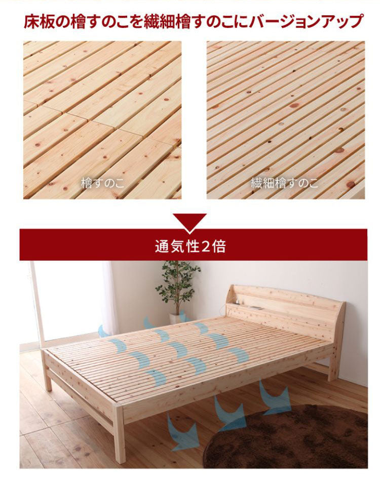 ベッドフレーム セミダブル 島根県産・高知四万十産ひのきすのこベッド 繊細すのこ ベットフレーム ベッド ベット 寝具 インテリア 家具 TCB223繊細スノコ SD セミダブルサイズ SDサイズ(代引不可)