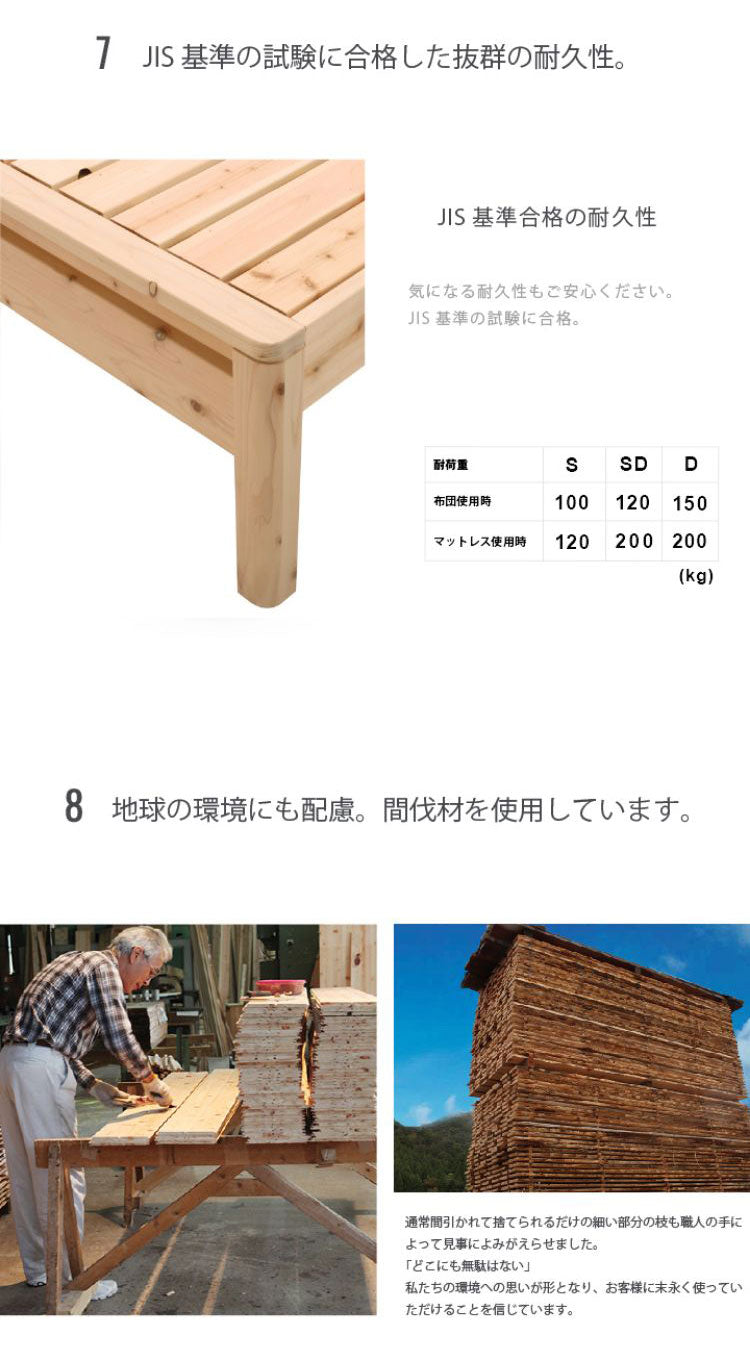 ベッドフレーム ダブル 並べて使える島根県産・高知四万十産ひのきすのこベッド ベットフレーム ベッド ベット 寝具 インテリア 家具 TCB231 D フレーム ダブルサイズ Dサイズ(代引不可)