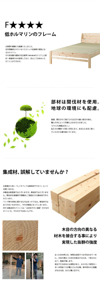 ベッドフレーム ダブル 棚コンセント付 島根県産・高知四万十産ひのき畳ベッド ベットフレーム ベッド ベット 寝具 インテリア 家具 TCB243 D ダブルサイズ Dサイズ(代引不可)